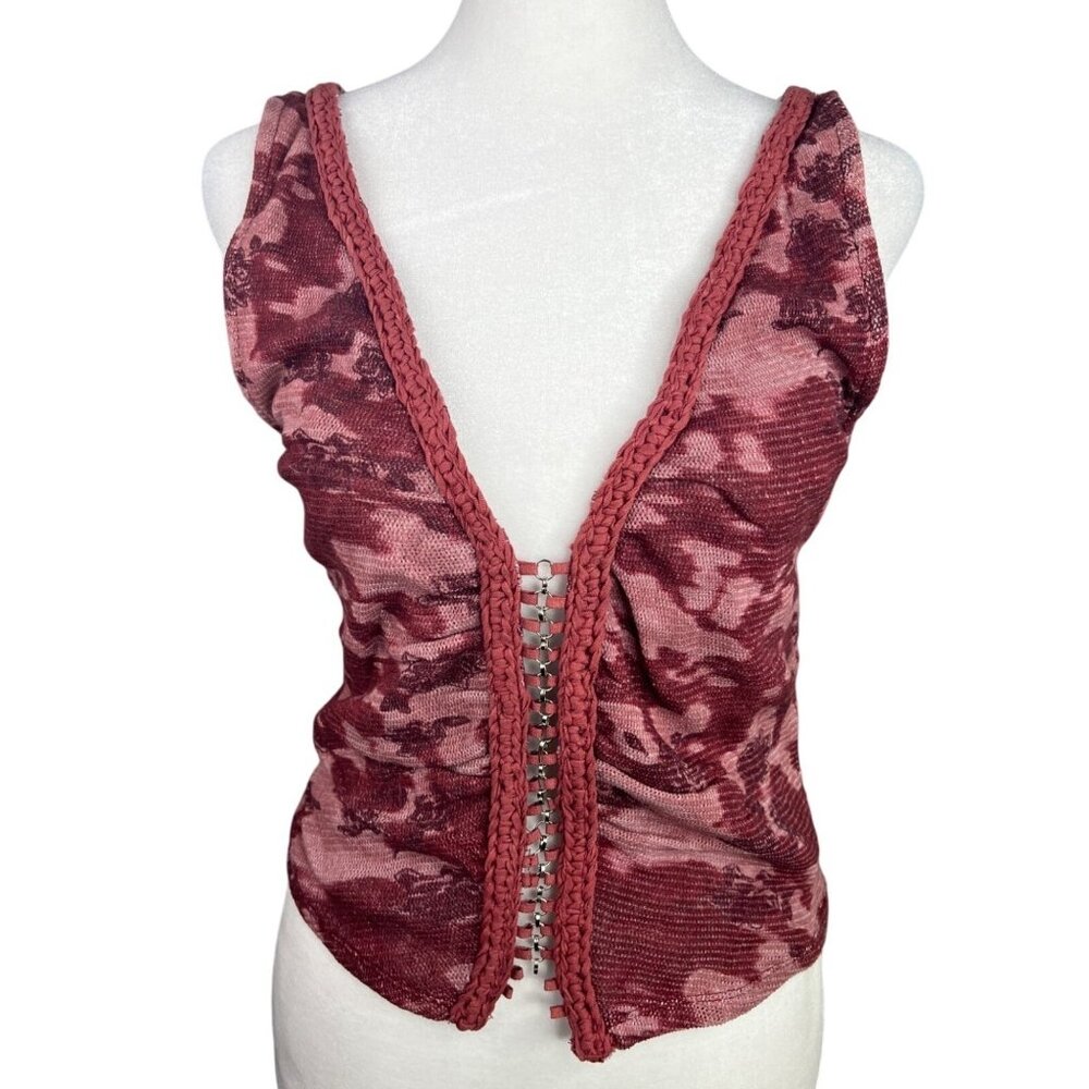 Free People Remie Tank Top Cropped Slim Floral Printed Smocked Boho Large - Picture 16 of 16